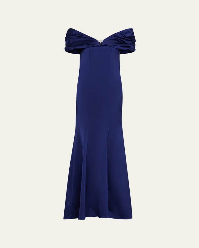 Off-Shoulder Stretch Satin Gown